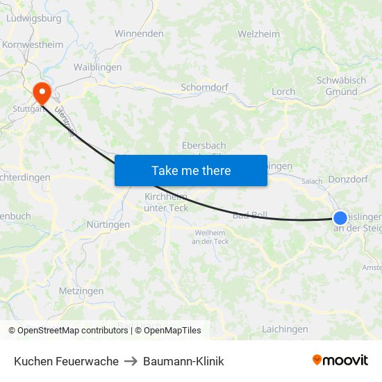 Kuchen Feuerwache to Baumann-Klinik map