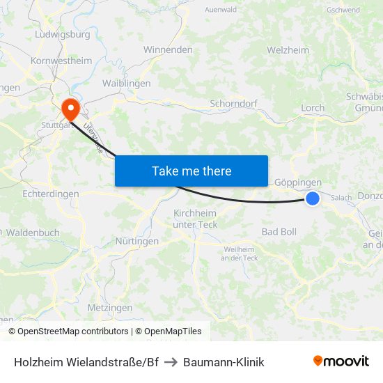 Holzheim Wielandstraße/Bf to Baumann-Klinik map