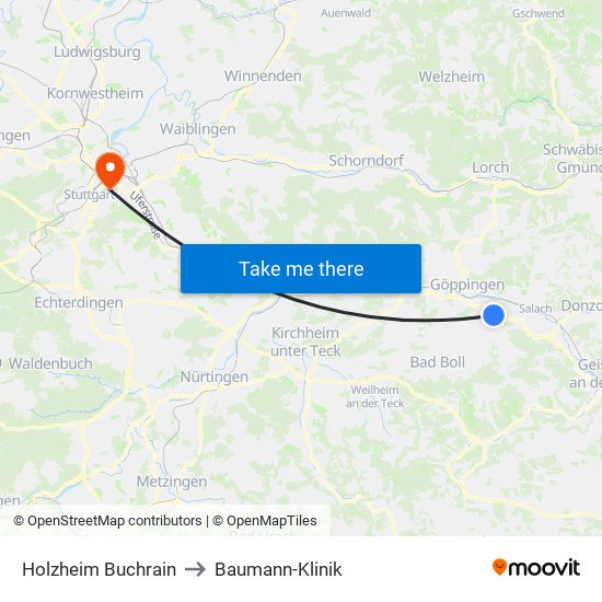 Holzheim Buchrain to Baumann-Klinik map