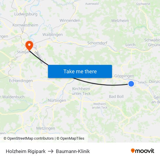 Holzheim Rigipark to Baumann-Klinik map