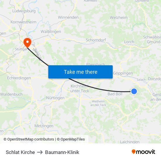 Schlat Kirche to Baumann-Klinik map