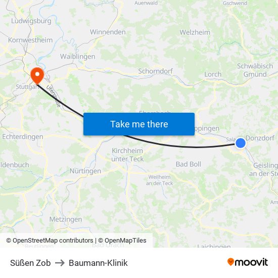 Süßen Zob to Baumann-Klinik map