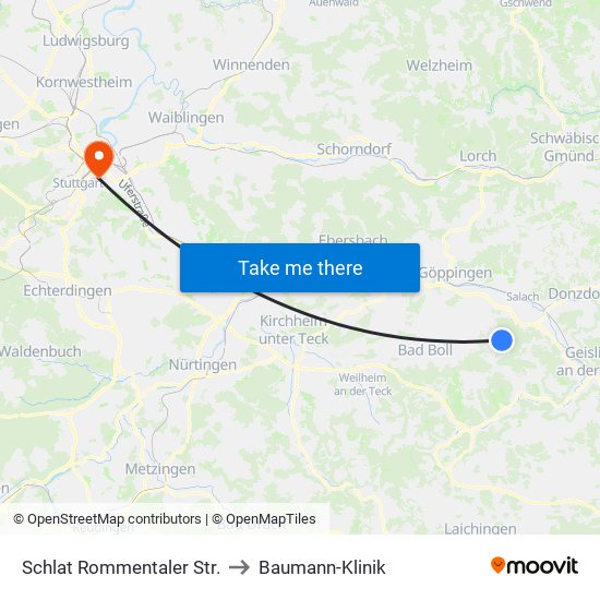 Schlat Rommentaler Str. to Baumann-Klinik map