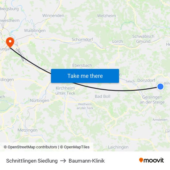 Schnittlingen Siedlung to Baumann-Klinik map