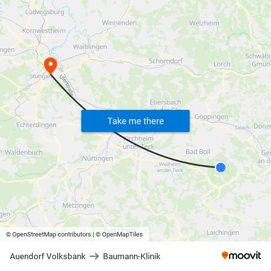 Auendorf Volksbank to Baumann-Klinik map