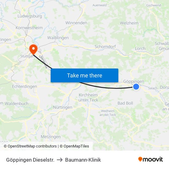 Göppingen Dieselstr. to Baumann-Klinik map