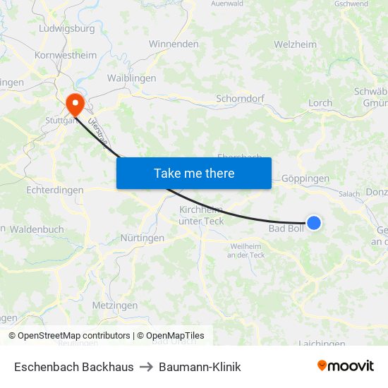 Eschenbach Backhaus to Baumann-Klinik map