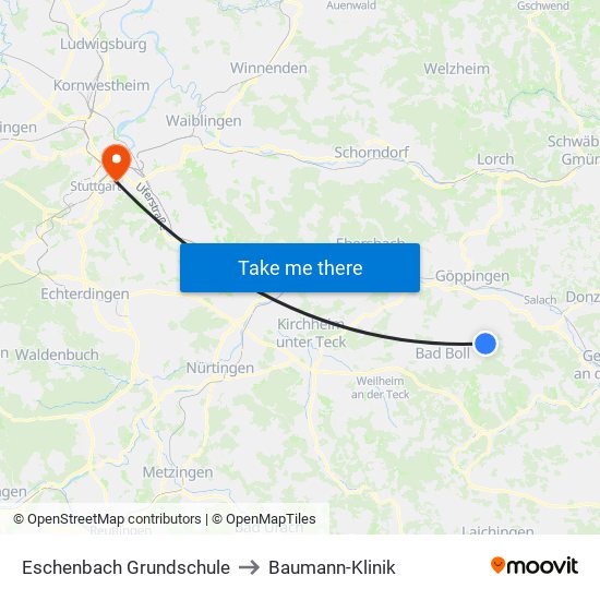 Eschenbach Grundschule to Baumann-Klinik map