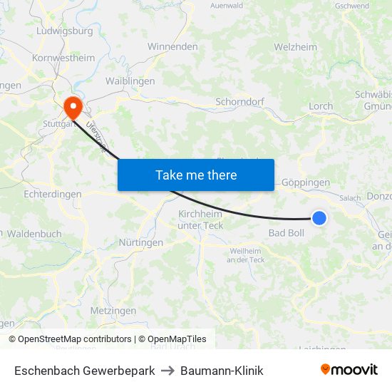 Eschenbach Gewerbepark to Baumann-Klinik map