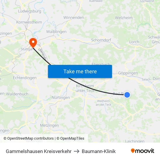 Gammelshausen Kreisverkehr to Baumann-Klinik map