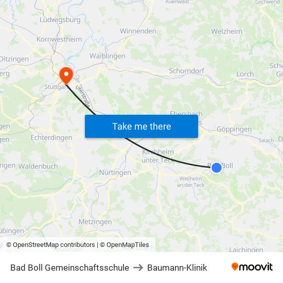 Bad Boll Gemeinschaftsschule to Baumann-Klinik map