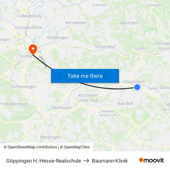 Göppingen H.-Hesse-Realschule to Baumann-Klinik map