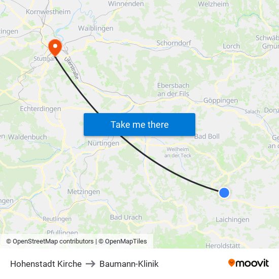 Hohenstadt Kirche to Baumann-Klinik map