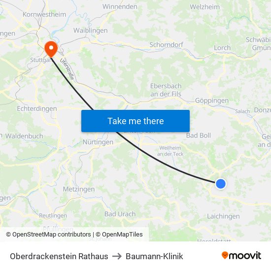 Oberdrackenstein Rathaus to Baumann-Klinik map