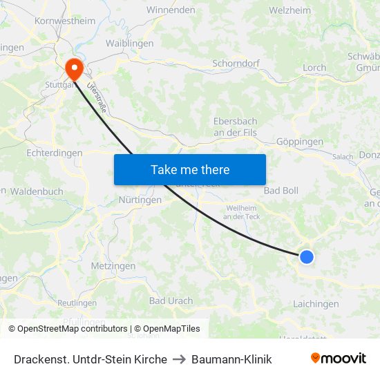 Drackenst. Untdr-Stein Kirche to Baumann-Klinik map