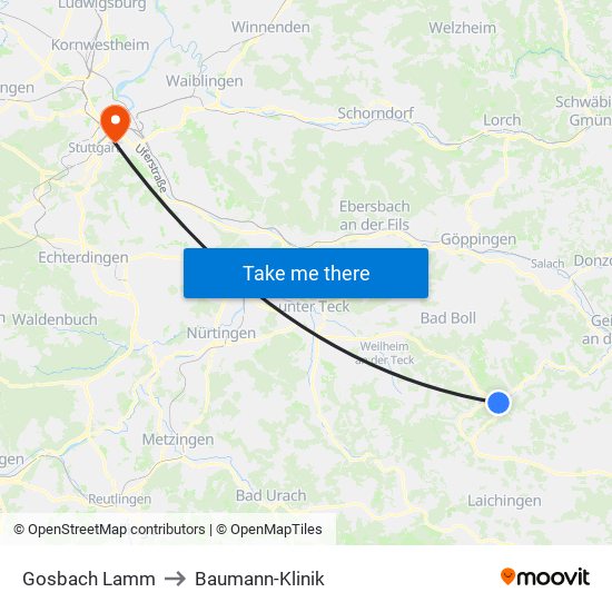 Gosbach Lamm to Baumann-Klinik map