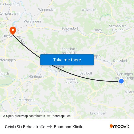 Geisl.(St) Bebelstraße to Baumann-Klinik map