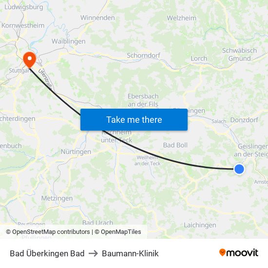 Bad Überkingen Bad to Baumann-Klinik map