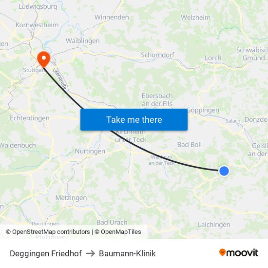Deggingen Friedhof to Baumann-Klinik map