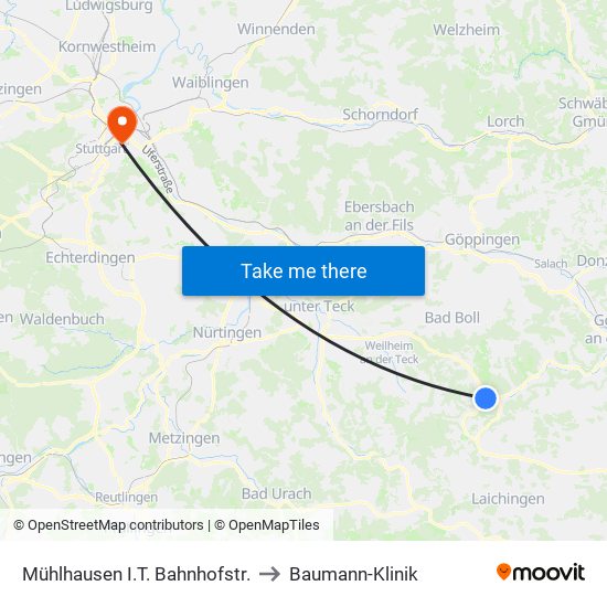 Mühlhausen I.T. Bahnhofstr. to Baumann-Klinik map