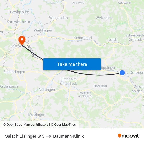 Salach Eislinger Str. to Baumann-Klinik map
