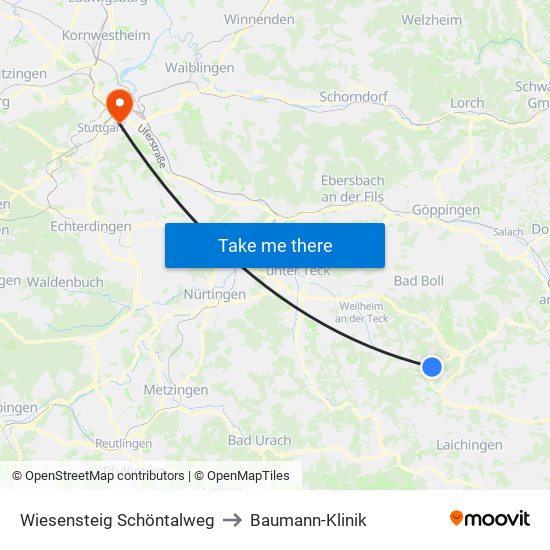 Wiesensteig Schöntalweg to Baumann-Klinik map