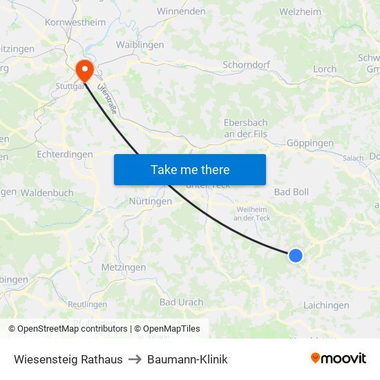 Wiesensteig Rathaus to Baumann-Klinik map