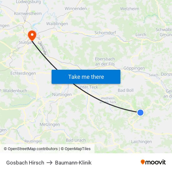 Gosbach Hirsch to Baumann-Klinik map