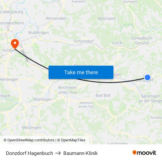 Donzdorf Hagenbuch to Baumann-Klinik map