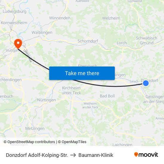 Donzdorf Adolf-Kolping-Str. to Baumann-Klinik map