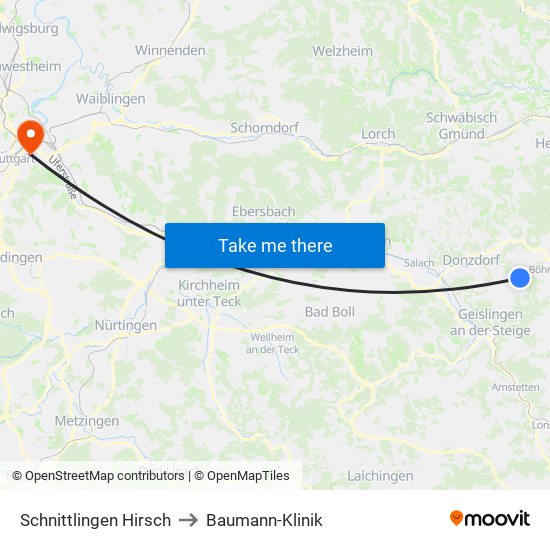 Schnittlingen Hirsch to Baumann-Klinik map