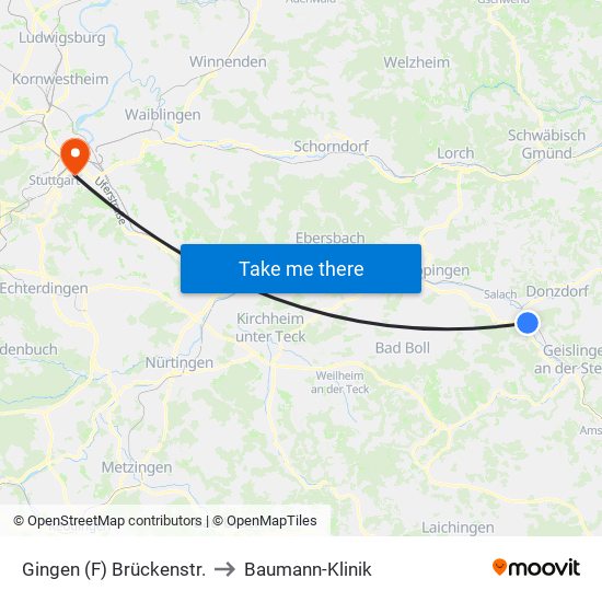 Gingen (F) Brückenstr. to Baumann-Klinik map