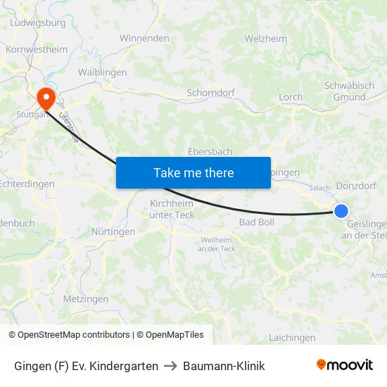 Gingen (F) Ev. Kindergarten to Baumann-Klinik map