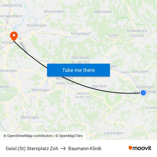 Geisl.(St) Sternplatz Zoh to Baumann-Klinik map