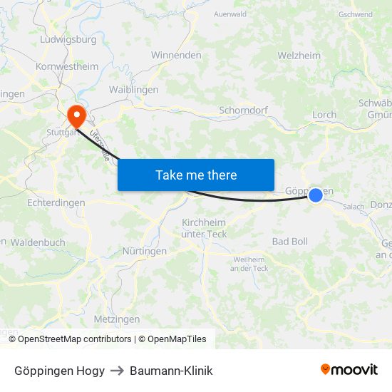 Göppingen Hogy to Baumann-Klinik map