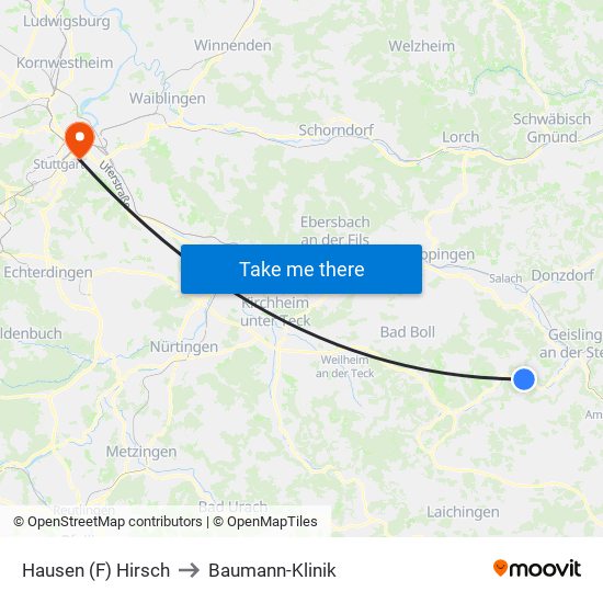 Hausen (F) Hirsch to Baumann-Klinik map