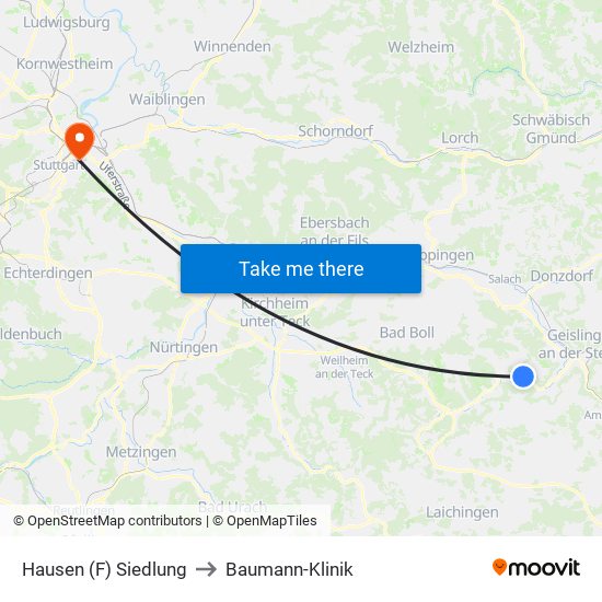 Hausen (F) Siedlung to Baumann-Klinik map