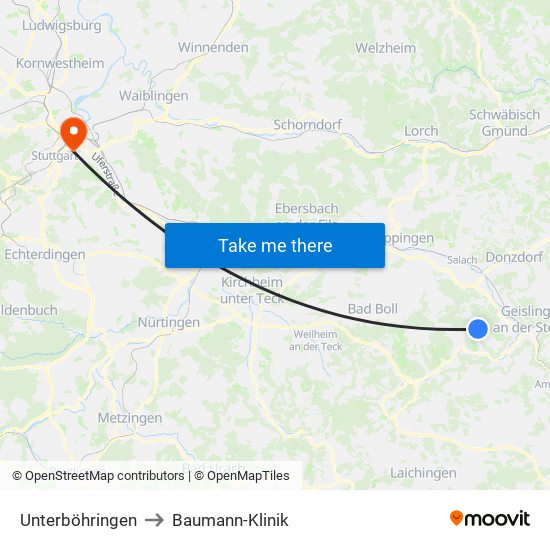 Unterböhringen to Baumann-Klinik map