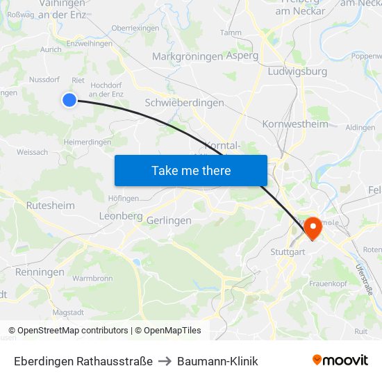 Eberdingen Rathausstraße to Baumann-Klinik map