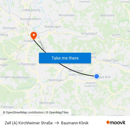 Zell (A) Kirchheimer Straße to Baumann-Klinik map