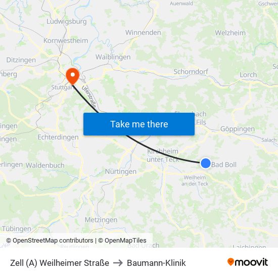 Zell (A) Weilheimer Straße to Baumann-Klinik map
