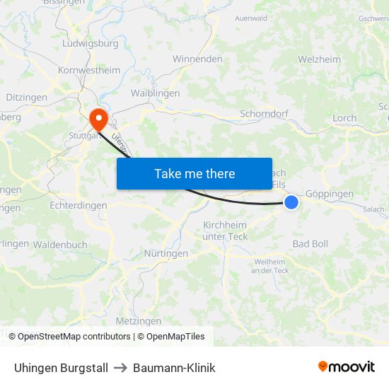 Uhingen Burgstall to Baumann-Klinik map