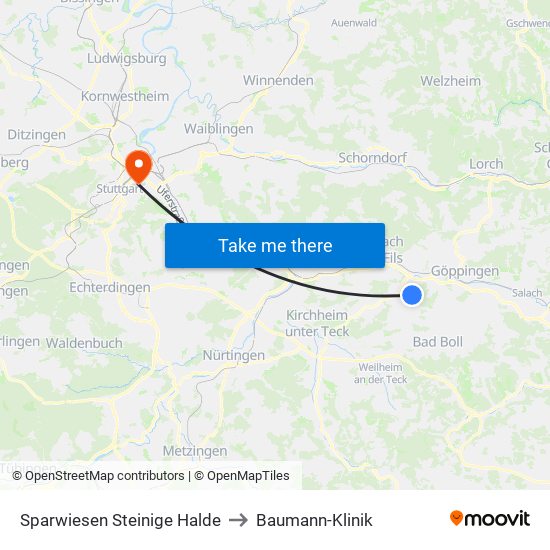 Sparwiesen Steinige Halde to Baumann-Klinik map