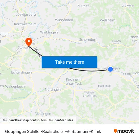 Göppingen Schiller-Realschule to Baumann-Klinik map