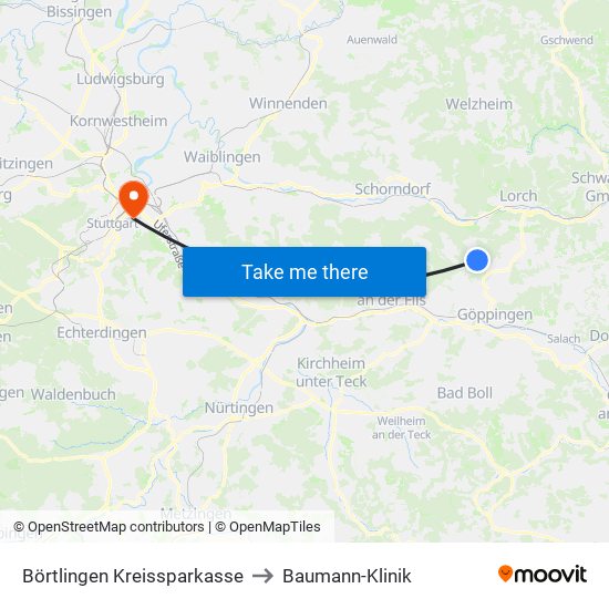 Börtlingen Kreissparkasse to Baumann-Klinik map