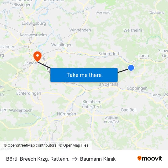 Börtl. Breech Krzg. Rattenh. to Baumann-Klinik map