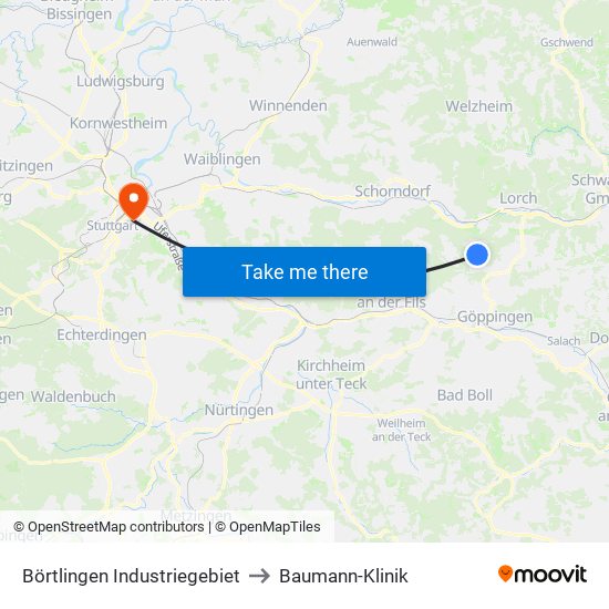 Börtlingen Industriegebiet to Baumann-Klinik map