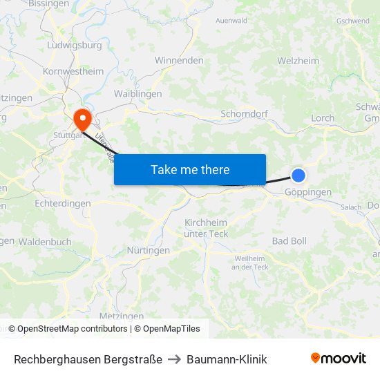 Rechberghausen Bergstraße to Baumann-Klinik map
