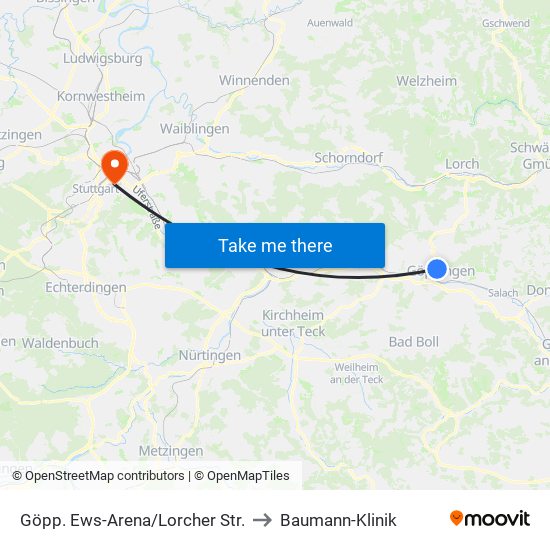 Göpp. Ews-Arena/Lorcher Str. to Baumann-Klinik map