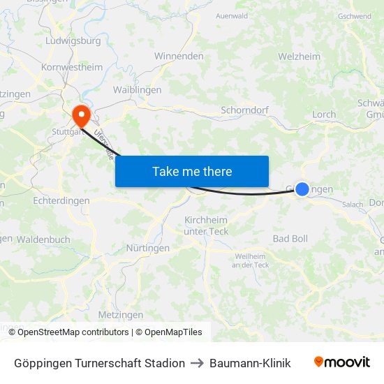 Göppingen Turnerschaft Stadion to Baumann-Klinik map